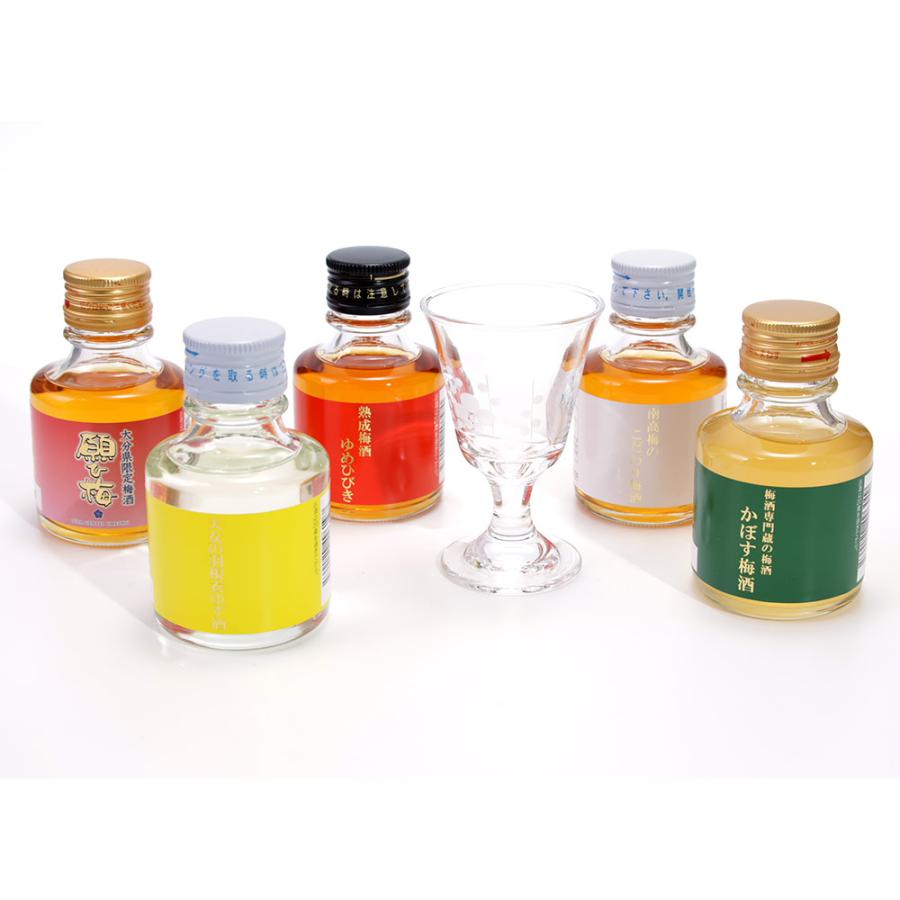 梅酒飲み比べ ミニボトル 梅酒5本セット 90ml×5本 梅切子グラス付き ギフト 高級  鶯宿 南高 熟成 飲み比べ プレゼント