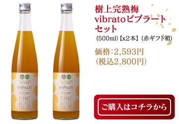 樹上完熟梅 vibratoビブラートセット (500ml）【ｘ２本】 (赤ギフト箱) 価格：2,593円（税込2,800円）ご購入はコチラから